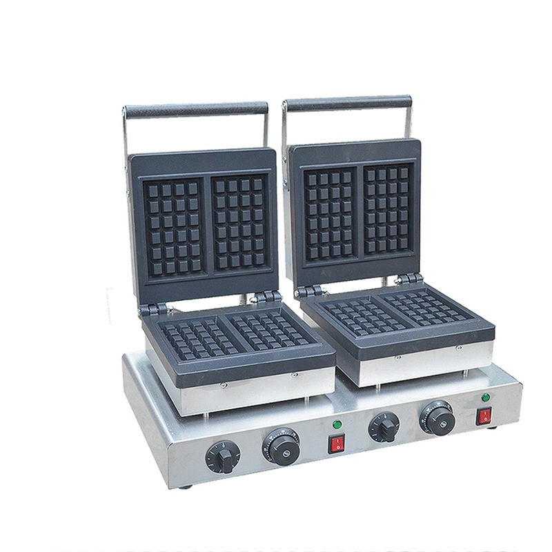 Commercial electric heating double-head square waffle oven pancake machine grid Q crepe machine waffle machine snack equipment