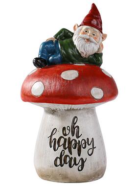 花园树脂侏儒小矮人坐蘑菇摆件园林庭院小精灵雕塑景观装饰品