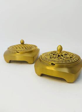 四方开槽金属烟灰缸创意个性香烟缸禅意香炉复古带盖家用烟灰缸批