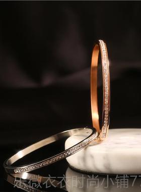新款钻石钛钢手镯不掉色级高轻奢女小众设计感感玫瑰金银色精致水