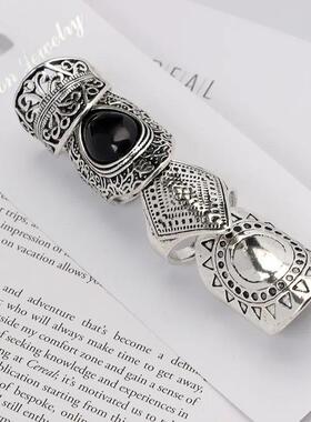 4PCS/Set Vintage Turkish Beach Punk Resin Beads Ring Set Eth
