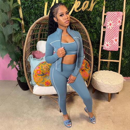 Casual 3 Piece Set Women Tracksuit Elastic VestZip - 图2
