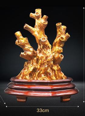 金色发财树工艺品摆件底坐 diy手工串玉髓晶宝石散珠子招财树树托