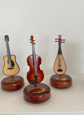 文艺古典旋转琵琶八音琴乐器摆件复古礼品吉他小提琴音乐盒礼物