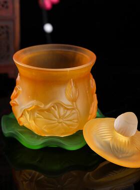 琉璃供水杯供佛杯观音净水杯佛前大悲水供杯莲花水杯家用佛具用品