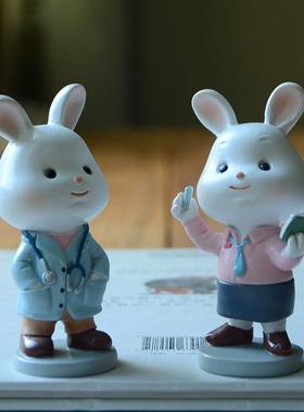 创意职业医生小兔子摆件装饰礼品办公室少女可爱礼物房间卡通公仔