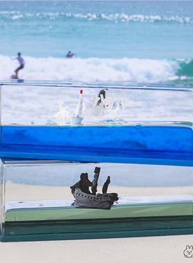 网红解压轮船流体漂流瓶入油海盗船航母漂浮小船摆件男生生日礼物