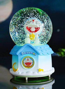 卡通蓝小猫房子星星水晶球儿童八音盒房间装饰摆件情人节礼物礼品