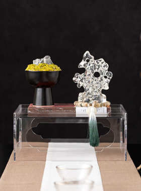 艺贝子新中式透明太湖石底座摆件茶道茶展厅样板间客厅装饰品组合