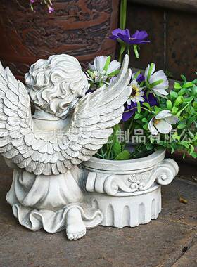 花园装饰天使花缸雕塑庭院创意园林景观树脂工艺品阳台花盆摆件