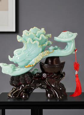 日本进口百财如意玉白菜摆件招财开业礼品实用大气客厅办公室博古