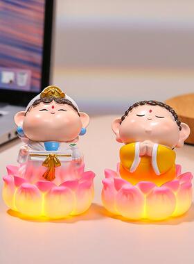 好运连连小神仙桌面小夜灯办公室情绪稳定摆件财神观音如来文曲星