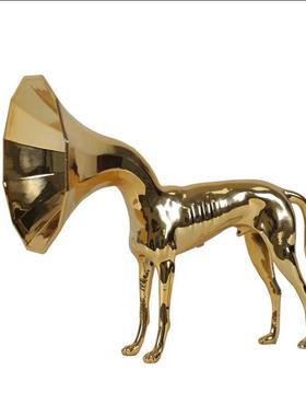 现代轻奢个性小众动物金色喇叭狗摆件样板房售楼桌面陈列装饰组合
