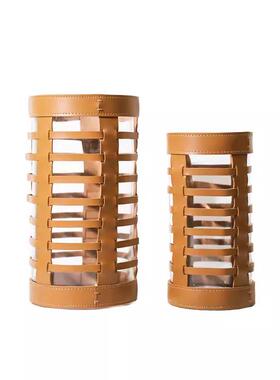 现家代皮革玻璃58编术织花器店样板间酒别墅居客厅艺装饰花瓶手工