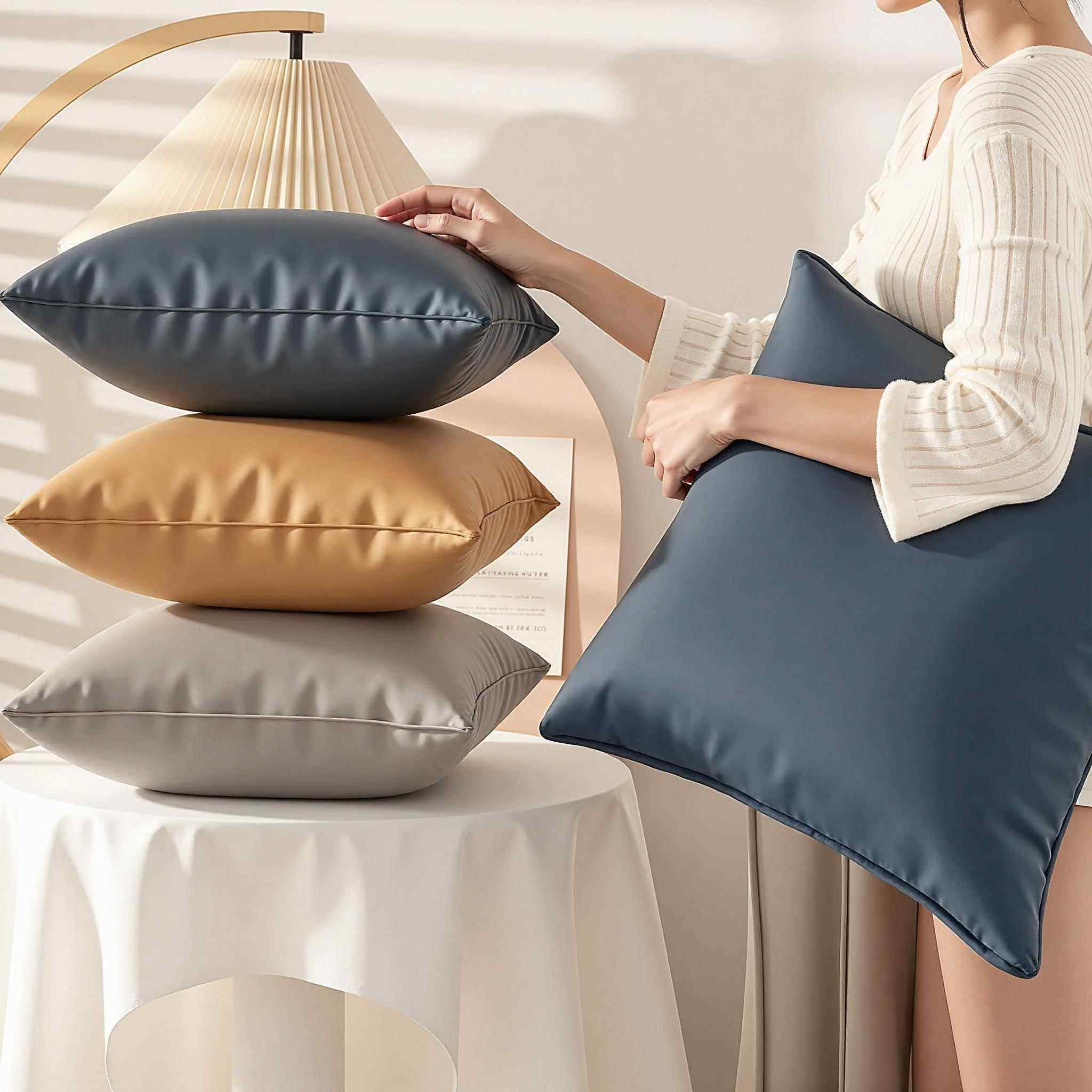 轻奢软牛皮抱枕客厅仿真皮仿牛皮超厚沙发靠枕防水防尘靠垫办公室,淘宝优惠券,粉丝福利购,淘宝优惠卷