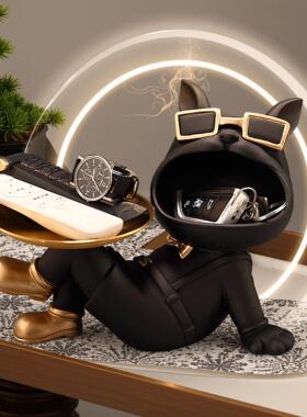 入户法斗犬收纳托 托盘放钥匙摆件大嘴狗玄关置物架门口鞋柜高档