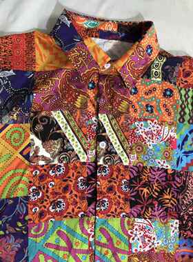 Men's shirt, men's square printed short sleeved shirt