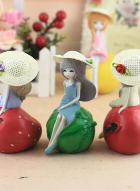 客厅展示柜摆件入户门玄关摆件创意水果女孩树脂客厅卧室家居装饰