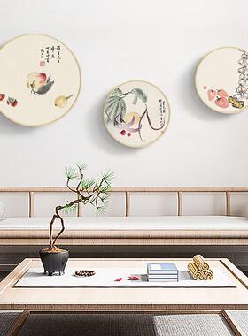 时节佳果新中式圆形餐厅装饰画国风水果客厅壁画原木风挂画