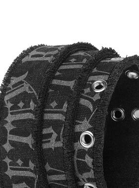 1pc Denim Mens Belt Embossed Washed Belt Double Buckle