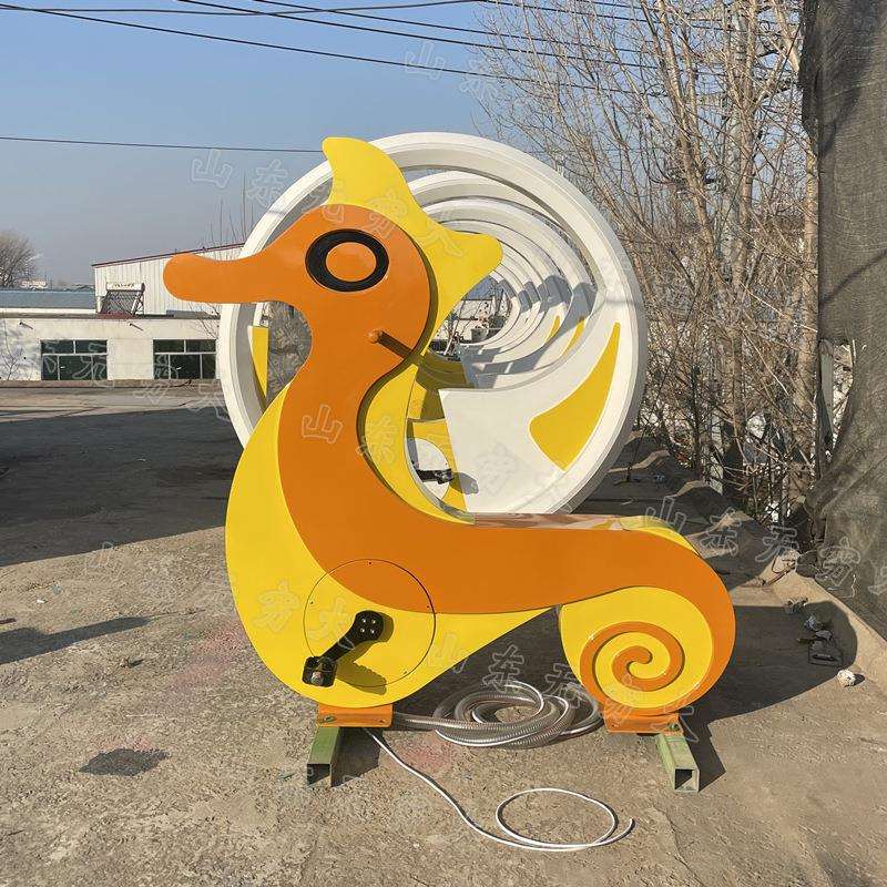Outdoor stainless steel dynamic cycling fountain, colorful luminous bicycle park night lighting device