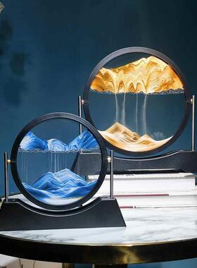 圆形翻转3D山水流沙画 画创意家居客厅办公室装饰摆饰沙漏生日礼