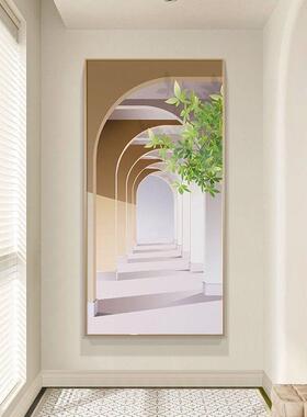 入户门玄关装饰画空间延伸几何现代简约挂画走廊尽头过道带灯壁画