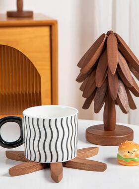 高级感耶诞树隔热垫餐桌摆件创意一棵树实木防烫锅垫折叠杯垫碗垫