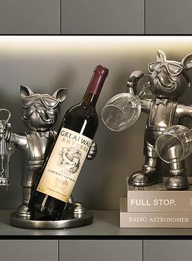 轻奢法斗犬摆件酒柜装饰红酒杯架摆件红酒架红酒杯架倒挂家用酒架