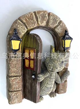 新款直销新品可爱阳台上的小龙摆件恐龙开门花园摆件树脂工艺品摆