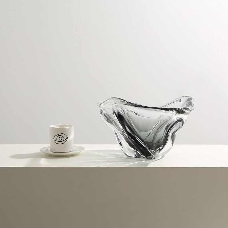 北欧现代家居渐变灰旋转玻璃果盆样板房餐桌茶几高级感水果盘装饰 - 图2