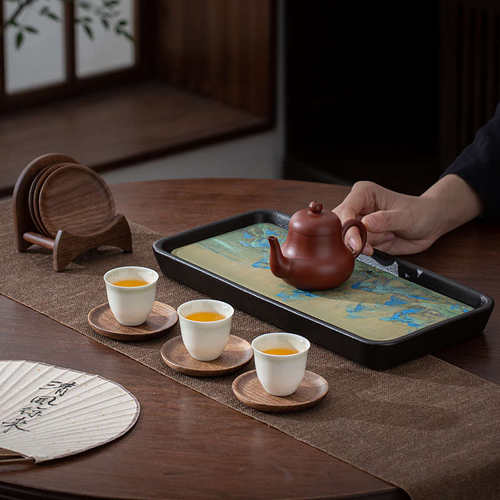 胡桃木创意茶杯垫家用茶道茶杯咖啡隔热垫套装杯垫木质杯垫 - 图2