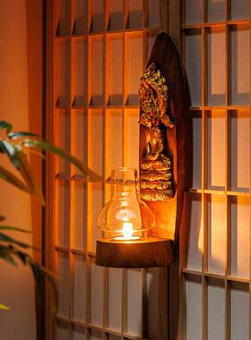 泰国实木仿古烛台香薰蜡烛家用客厅壁挂蜡台装饰复古道具桌面摆件