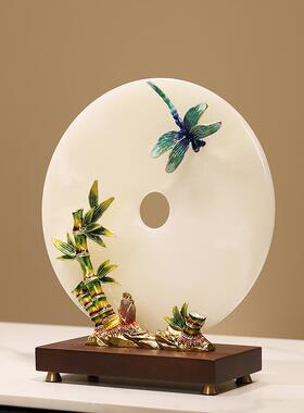 正品新中彩式竹报平安家居扣装饰高级石感客厅珐琅玉摆件乔迁新居