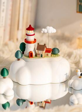 阿楹 卧室工位解压情绪柜小摆件云朵灯塔音乐盒玩具朋友儿童礼物