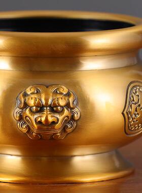 福盛东供具铜香炉财神观音狮头炉仙堂用黄铜大香炉插摆件铜制招财