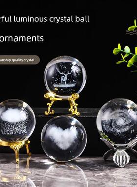 30水晶球内雕球玻璃球太阳银河系家居工艺品摆件激光雕刻内雕月球