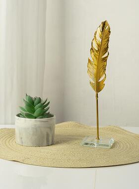 奢创金401树叶属树叶透明底座摆件家居轻新式电视中柜桌意面客厅