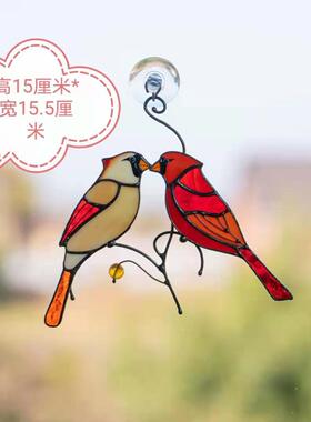 独立站货源 彩色玻璃小鸟挂饰 窗户蜂鸟挂件 复活节创意礼品