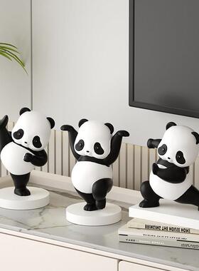 国风熊猫玄关展示柜装饰品轻奢高档客厅电视酒柜新家软装高级摆件