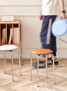 网红简约马鞍皮金属铁艺高凳子家用可叠放商用餐饮不锈钢板凳餐厅