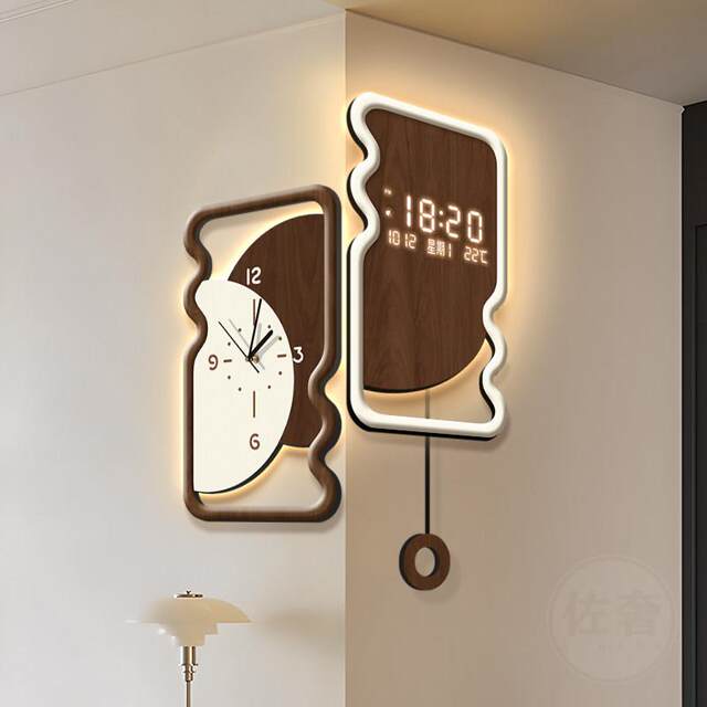 2025 new living room corner wall clock perpetual calendar electronic clock simple clock wall hanging creative double-sided corner clock