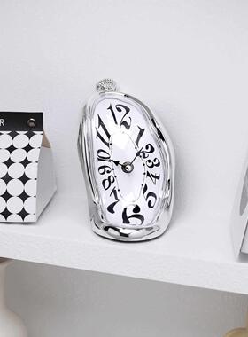 轻奢高级氛围感扭曲融化弯曲时钟挂钟客厅个性静音钟表装饰品摆件