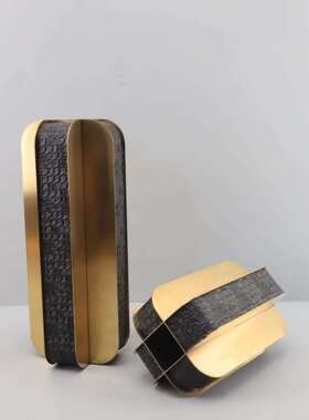 现代玄极板简皮革金属花器样房电关视0415柜书房客厅家居软装饰品