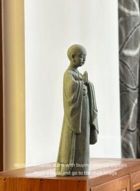 「心之所愿 定能如愿」祈祷小沙弥禅意装饰造景书架桌面摆件礼物
