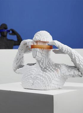 简约现代黑色白人物树脂摆饰抽象马赛克样板间家居客厅书柜装饰品