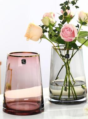 轻奢·手描金边 现代 T型锥形描金简约玻璃花瓶客厅卧室插花摆件