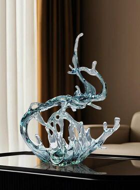 现代抽象水浪雕塑酒店透明树脂浪花摆件大堂装饰摆设树脂工艺品