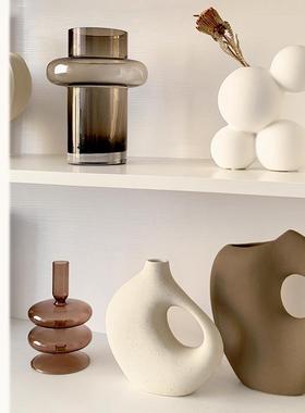 态生活 ins奶油风陶瓷花瓶摆件客厅电视柜样板间高颜值玻璃装饰品