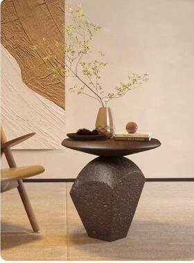 艺术感侘寂风原木色边几异形艺术品角几高级感沙发落地摆件